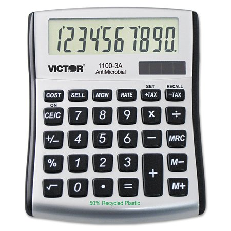 VICTOR TECHNOLOGY 1100-3A Antimicrobial Compact Desktop Calculator, 10-Digit LCD 1100-3A